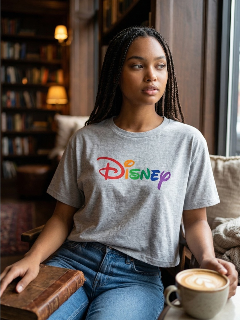 Disney Rainbow Logo Gray T-Shirt Women’s Medium | Graphic Tee